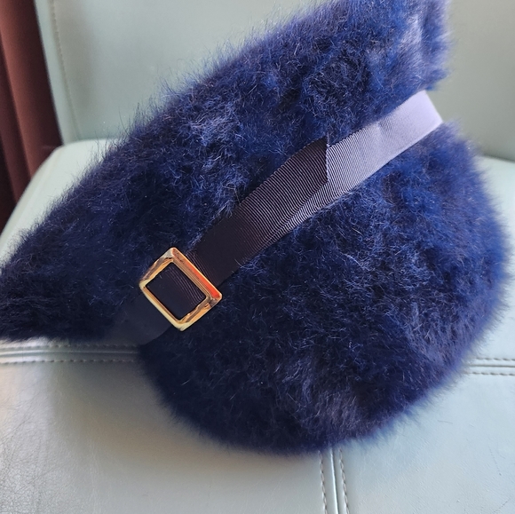 KANGOL Vtg NAVY Furgora Rachel Angora Bucket Hat Buckle England Furry EUVC - Picture 4 of 16